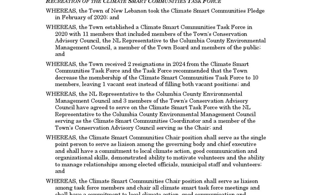 Climate Smart revised RESOLUTION 2024 Town of New Lebanon